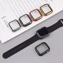 Glass+cover For Apple Watch Case 44mm 40mm 45mm 41mm 42mm 38mm Accessories Plated Screen Protector iWatch series 9 8 6 5 3 se 7
