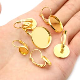 316 Stainless Steel Gold Plated 6-25mm French Lever Cabochon Earring Setting Blank Base Cameo Tray DIY Ear Jewelry Findings