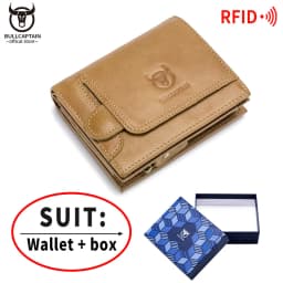 BULLCAPTAIN 100% Genuine Leather Men's Rfid Wallet Multifunctional Storage Bag Coin Purse Wallet Card Case