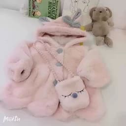 Cute Rabbit Ears Plush Baby Jacket Christmas Sweet Princess Girls Coat Autumn Winter Warm Hooded Outerwear Toddler Girl Clothes
