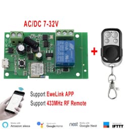 Smart Switch Ewelink 1CH RF 12V 24V 7-32V AC DC Wifi Switch Work with Alexa Google Home For Garage Door Gate Remote Control