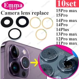 EmmaHelp 10set Back Camera Glass for iPhone 15 14 13 12 16 17 Pro Max Rear Camera Lens Cover Replacement Sticker A+