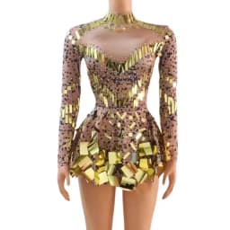 2023 Raquel Mirror Party Dress Black Stretch Stage Dance Dress Nightclub Party Celebrate Dress Women Dancer Performance Clothes