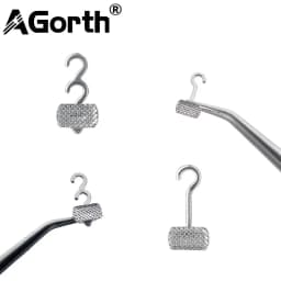 10Pcs Dental Orthodontic Crimpable Curved Hook With Buccal Tube Stainless Bondable Mesh Base Single Right/Left
