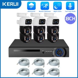 KERUI Waterproof 6MP HD POE Surveillance Camera System Dual Lens PTZ WIFI IP Home Security 4CH 8CH POE NVR Video H.265 CCTV Kit
