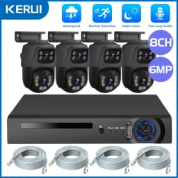 KERUI Waterproof 6MP HD POE Surveillance Camera System Dual Lens PTZ WIFI IP Home Security 4CH 8CH POE NVR Video H.265 CCTV Kit