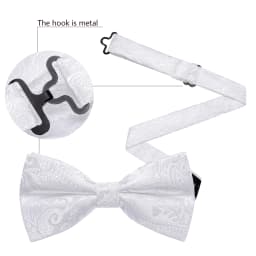 Barry.Wang White Black Gray Silver Silk Mens Bow Tie Jacquard Paisley Floral Pre-Tied Bowtie Hanky Cufflink Set Wedding Business