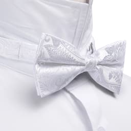 Barry.Wang White Black Gray Silver Silk Mens Bow Tie Jacquard Paisley Floral Pre-Tied Bowtie Hanky Cufflink Set Wedding Business