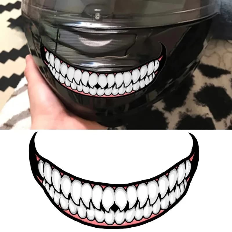 1pc Evil Teeth and Tongue Motorcycle Helmet Fuel Tank Stickers Racing Body Window Funny Decoration Universal Vinyl Decals