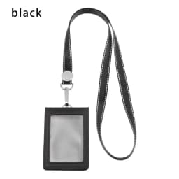 Double Card Badge Holder Genuine Leather ID Lanyard Name Tag Carabiner Style Key Ring Clips Reels Recoil Belt Clip Office Supply