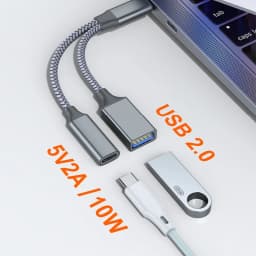 USB C OTG Adapter, 2 in 1 USB C Splitter with PD10W Fast-Charging Type-C Otg and USB A Female Port Nylon Braid Cable
