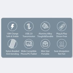 USB C OTG Adapter, 2 in 1 USB C Splitter with PD10W Fast-Charging Type-C Otg and USB A Female Port Nylon Braid Cable