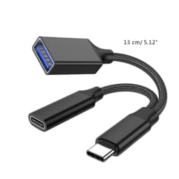 USB C OTG Adapter, 2 in 1 USB C Splitter with PD10W Fast-Charging Type-C Otg and USB A Female Port Nylon Braid Cable
