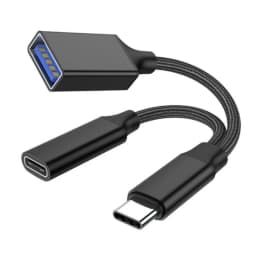 USB C OTG Adapter, 2 in 1 USB C Splitter with PD10W Fast-Charging Type-C Otg and USB A Female Port Nylon Braid Cable