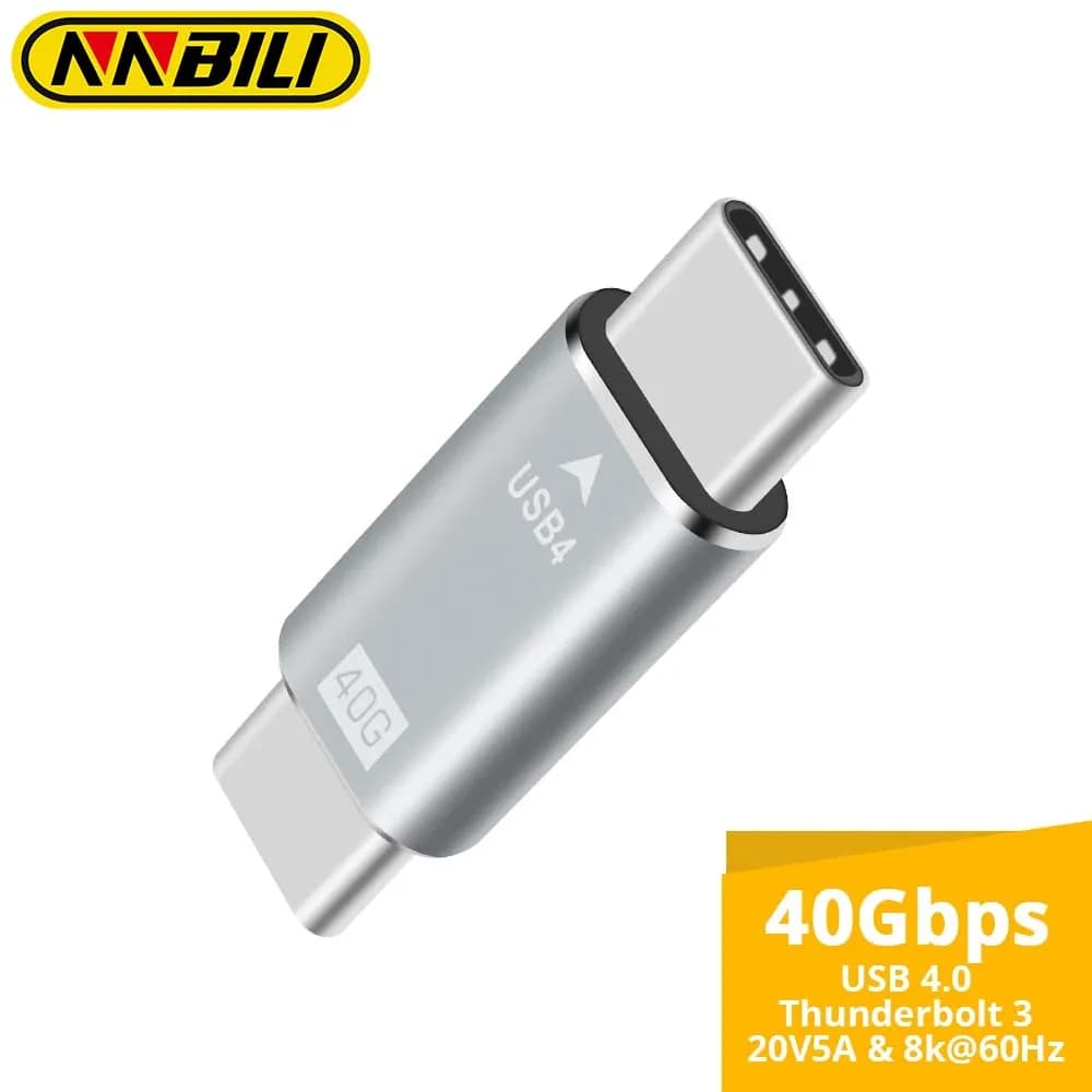 NNBILI 40Gpbs Type C Male to TypeC Male Full Featured Adapter For Transmission and Charging for with Thunderbolt USB 4.0 3.1 2.0