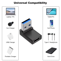 NNBILI Right Angle USB Adapter 90 Degree Up and Down Angle USB 3.0 Male to Type C Female Connector for Laptop Tablet and Phones