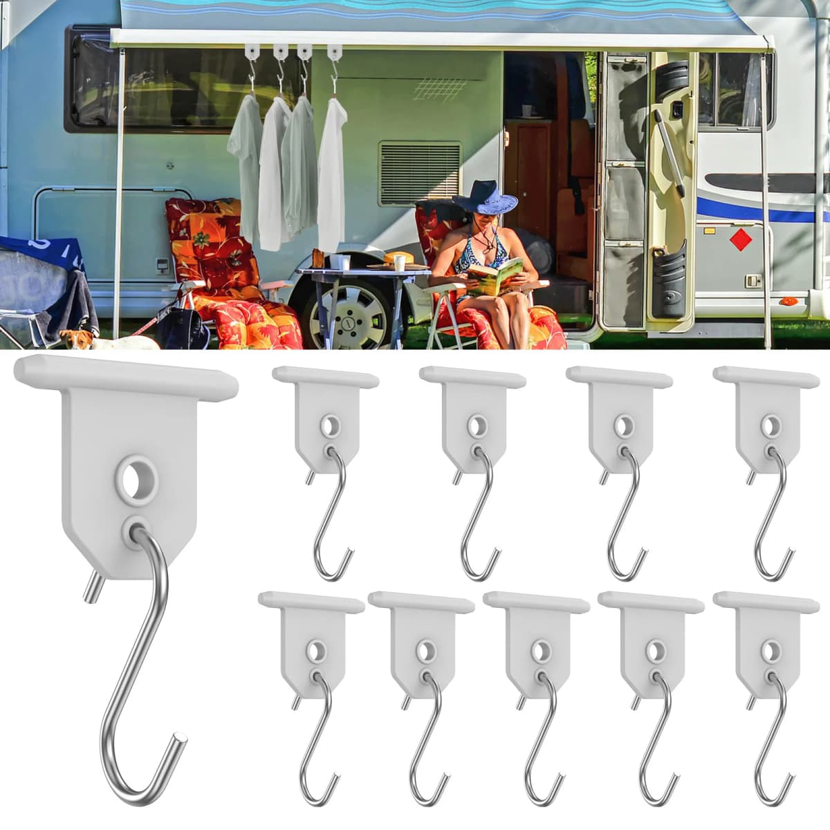 10Pcs Sturdy Awning Hooks for RV S Shaped Camping Awning Hooks Metal Party Light Hangers Hats Outdoor Camper Hanging Accessories