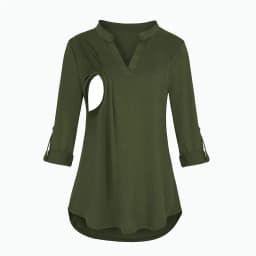 Women's Maternity Breastfeeding T-shirt V-Neck Solid Color Long Sleeve Nursing Tops Clothes for Pregnant Women