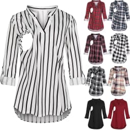 Women's Maternity Breastfeeding T-shirt V-Neck Solid Color Long Sleeve Nursing Tops Clothes for Pregnant Women