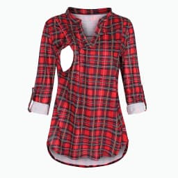 Women's Maternity Breastfeeding T-shirt V-Neck Solid Color Long Sleeve Nursing Tops Clothes for Pregnant Women