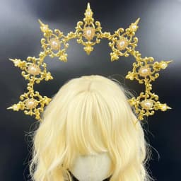 Gothic Lolita Faux Pearl Tiara, Halo Crown, Mary Goddess Headband, Cosplay Costume, Headpiece