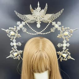 Gothic Lolita Faux Pearl Tiara, Halo Crown, Mary Goddess Headband, Cosplay Costume, Headpiece