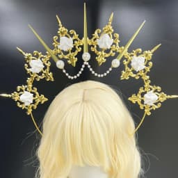 Gothic Lolita Faux Pearl Tiara, Halo Crown, Mary Goddess Headband, Cosplay Costume, Headpiece
