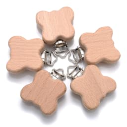 5pcs Woode Pacifier Baby Beech Wooden Animal Pacifier Metal Clips Holder Heart Pacifier Chain Teether Accessories