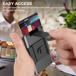 Minimalist Wallet For Men Aluminum Slim Stretchable Belt Draw-Out Metal Wallet Holds UP 15 Cards with Cash Strap Card Holde