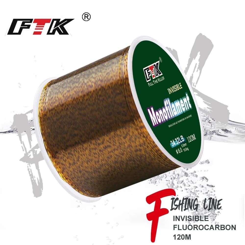 FTK Fishing Line Fluorocarbon Coating Treatment Process Carbon 120m Line 0.2mm-0.6mm 7.15LB-45LB Surface Nylon Molecules