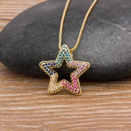 AIBEF Fashion Star Women's Pendant Necklace Fashion Female Cubic Zirconia Necklaces Gold Color Party Jewelry Simple Ladies Gifts