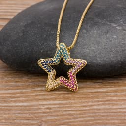 AIBEF Fashion Star Women's Pendant Necklace Fashion Female Cubic Zirconia Necklaces Gold Color Party Jewelry Simple Ladies Gifts