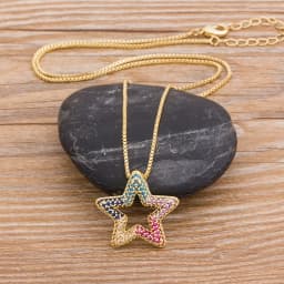 AIBEF Fashion Star Women's Pendant Necklace Fashion Female Cubic Zirconia Necklaces Gold Color Party Jewelry Simple Ladies Gifts