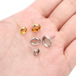 20pc Hypoallergenic Stainless Steel Stud Earring Diy Findings 6mm 8mm 10mm 12mm Cameo Cabochon Base Settings Diy Jewelry Making