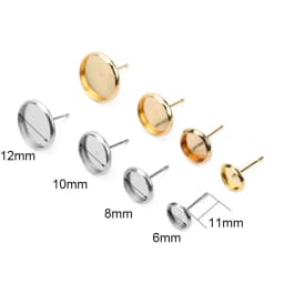20pc Hypoallergenic Stainless Steel Stud Earring Diy Findings 6mm 8mm 10mm 12mm Cameo Cabochon Base Settings Diy Jewelry Making
