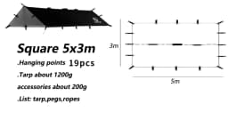 Aricxi tarp 210t polyester Ultralight Tarp Outdoor Camping black silver coating Anti-ultraviolet square hexagon sun shelter tarp