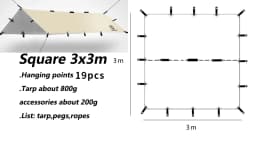 Aricxi tarp 210t polyester Ultralight Tarp Outdoor Camping black silver coating Anti-ultraviolet square hexagon sun shelter tarp
