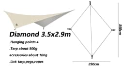 Aricxi tarp 210t polyester Ultralight Tarp Outdoor Camping black silver coating Anti-ultraviolet square hexagon sun shelter tarp