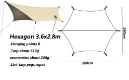 Aricxi tarp 210t polyester Ultralight Tarp Outdoor Camping black silver coating Anti-ultraviolet square hexagon sun shelter tarp