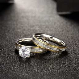 Couple Rings Exquisite Women Rhinestones Zirconia Rings Set Simple Men Stainless Steel Ring Wedding Jewelry Gifts For Lover