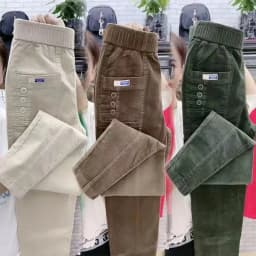 Women Warm Spring Winter Button Pockets Ruffles Vintage Big Large Plus Sizes Casual Party Fashion Loose Pant