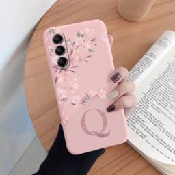 Initial Letter A Z Case For Samsung Galaxy A54 A55 A56 A06 Cover Pink Flowers Soft Silicone Back Funda Coque Bumper Couple Bags