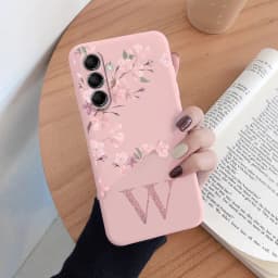Initial Letter A Z Case For Samsung Galaxy A54 A55 A56 A06 Cover Pink Flowers Soft Silicone Back Funda Coque Bumper Couple Bags