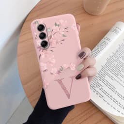 Initial Letter A Z Case For Samsung Galaxy A54 A55 A56 A06 Cover Pink Flowers Soft Silicone Back Funda Coque Bumper Couple Bags