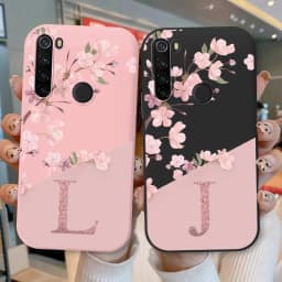 For Redmi Note 8 8T Phone Case Pink Flowers Initial Letter A To Z Silicone Soft Back Cover For Redmi Note8 8 T Coque Alphabet