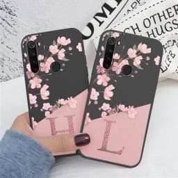 For Redmi Note 8 8T Phone Case Pink Flowers Initial Letter A To Z Silicone Soft Back Cover For Redmi Note8 8 T Coque Alphabet