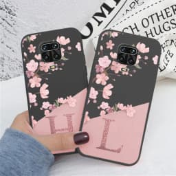 For Redmi Note 9 Pro Max 9S Phone Case Pink Flowers Initial Letter A To Z Silicone Soft Back Cover For Redmi Note9 Pro Alphabet