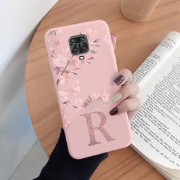 For Redmi Note 9 Pro Max 9S Phone Case Pink Flowers Initial Letter A To Z Silicone Soft Back Cover For Redmi Note9 Pro Alphabet