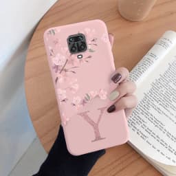 For Redmi Note 9 Pro Max 9S Phone Case Pink Flowers Initial Letter A To Z Silicone Soft Back Cover For Redmi Note9 Pro Alphabet