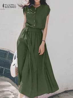 2025 ZANZEA Women Fashion Short Sleeve Dress Summer Elegant Party Vestidos Casual Mid-calf Sundress Femme Vintage OL Robe Kaftan